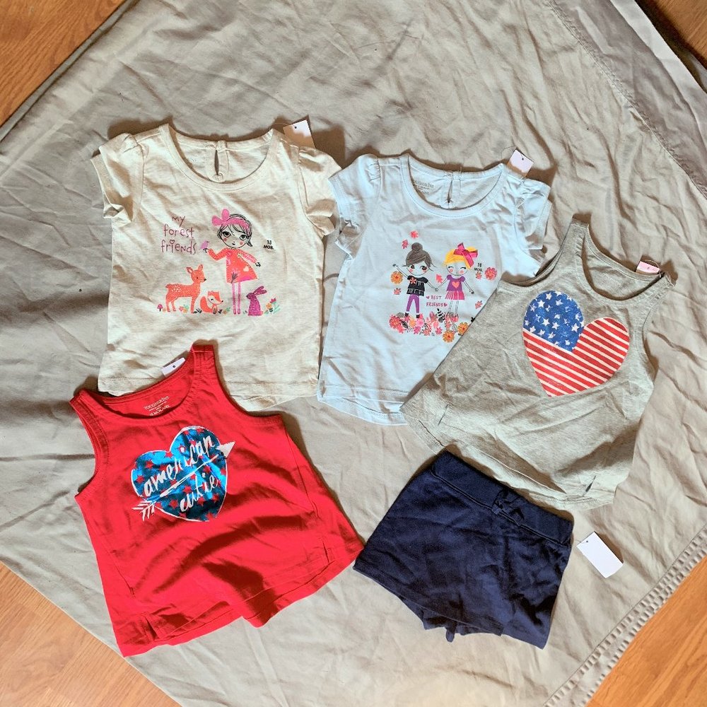 GIRLS - 5pc lot sz 18m NWT TOUGHSKINS tanks, short sleeve shirts, skort shorts